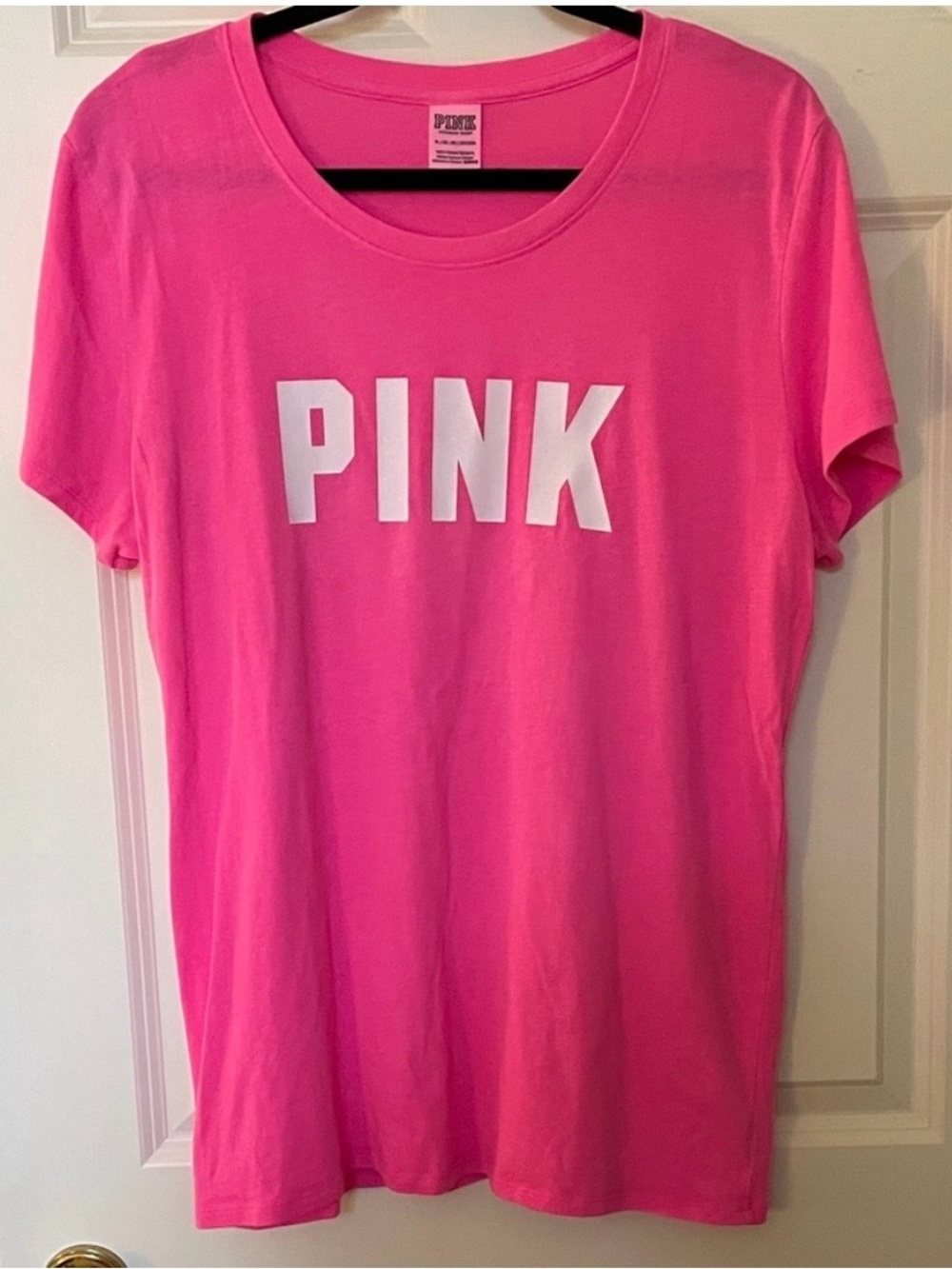 Victoria's Secret PINK Hot Pink Short Sleeve Logo Tee-XL
